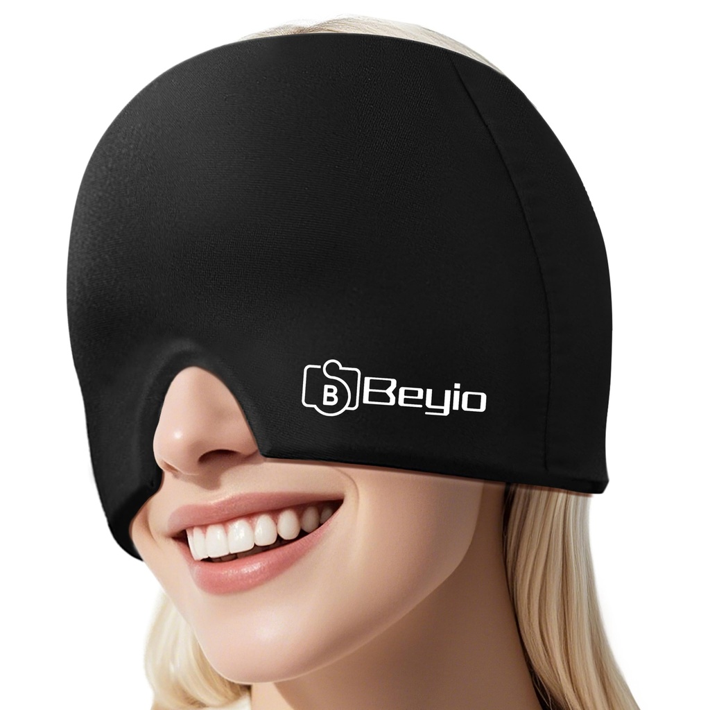 Migraine Relief Cap, Alt rundt Gel dekket Reusable Hodepine Relief Cap, Svart Migraine Cap for hodepine Relief, Puffy Eyes