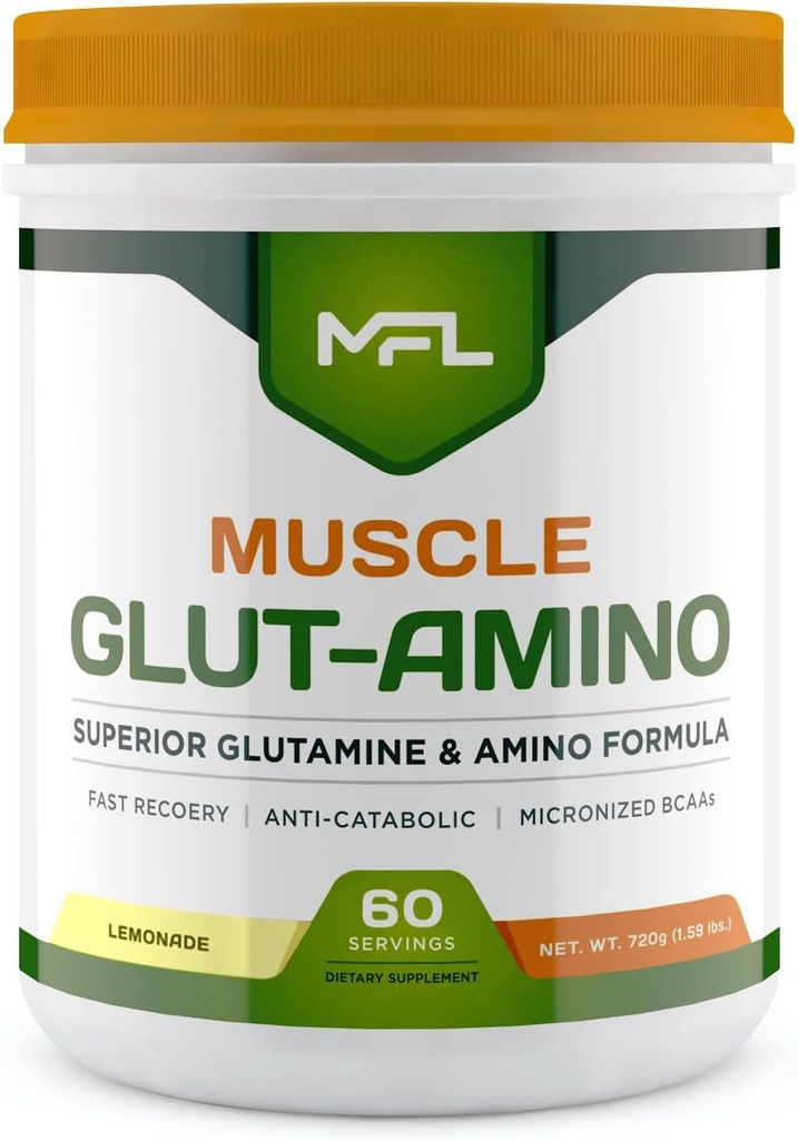 MFL Muskel Glut-Amino | Glutamin Kompleks | Amino Kompleks | 0 Sukker | Søt med Stevia | Alt-Naturlig | 60 Serveringer (Lemonade)