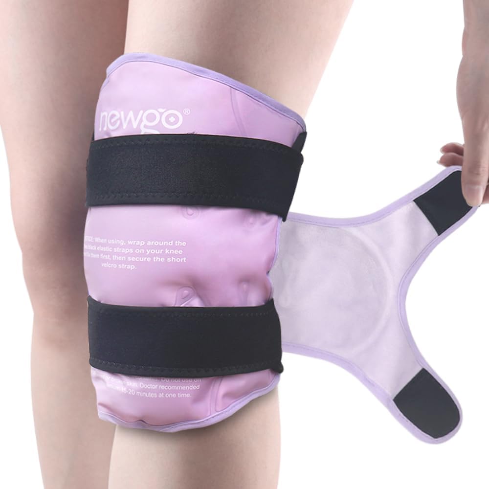 Newgo Ice Pack for Knee Replacement Surgery, Reusable Gel Cold Pack Wrap rundt hele Knee Ice Pack Wrap for skader, Meniscus Tear, ACL, Svelge - Purple