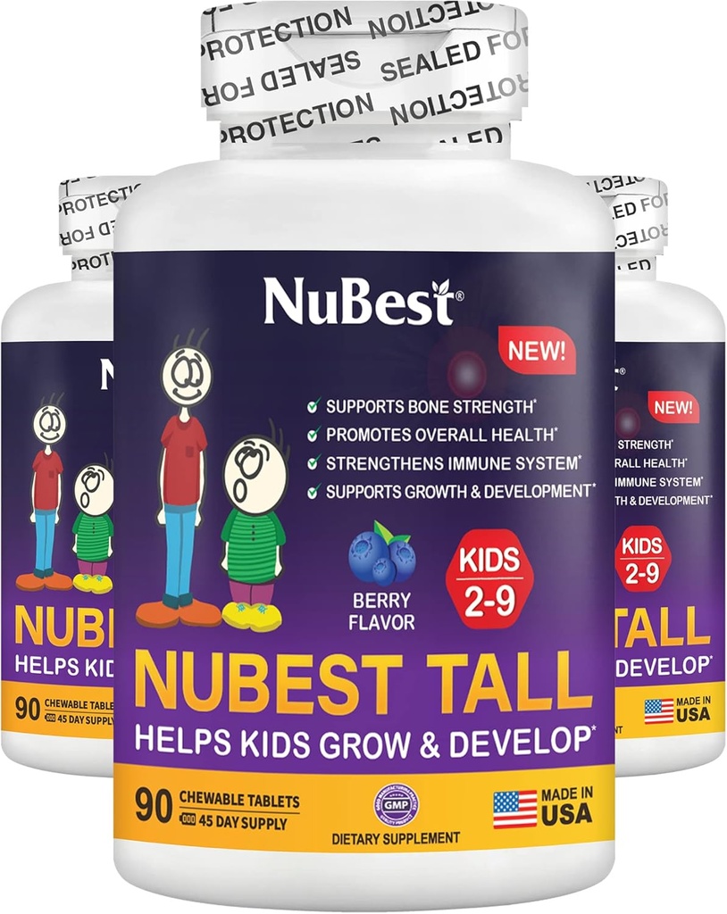 NuBest Tall Kids - Todlere Vitaminer og Kids Vitaminer for alder 2 til 9 - Støtte Bone styrke, generell helse og immunitet - Animal Shapes - 270 Chewable Berry Tabletter