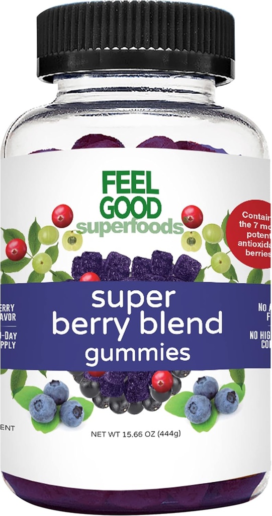 Super Berry Multivitamin Supplement, Acai, Amla, Lingonberry, Maqui, Bilbær, og Aronia Berry Gummies, Berry Flavor, Vegansk, Ikke-GMO, 60 Count