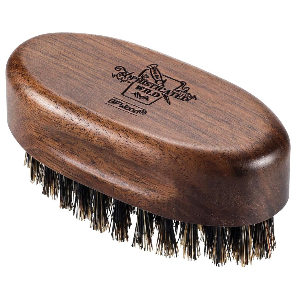 BFWood liten reise Skjeggbørste - naturlig borebriller med svart Walnut Wood
