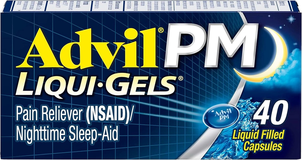 Advil PM smertefri og natt søvnhjelp, smertemedisin med Ibuprofen for smertelindring og difenhydramincitrat for en søvnhjelp - 40 belagte kapell