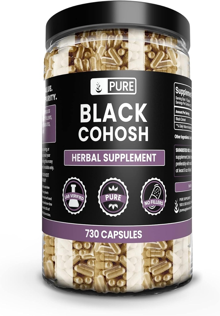 Rene originale ingredienser Svart Cohosh (730 kapsler) Ingen magnesium eller ris fyllstoffer, alltid ren, Lab verifisert