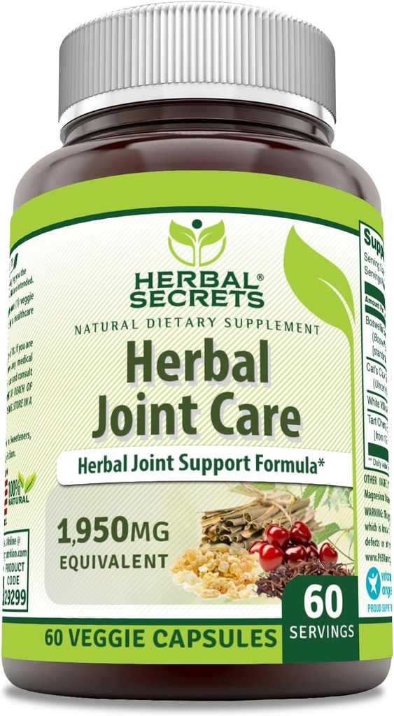 Herbal hemmeligheter felles omsorg 1950 Mg per servering kosttilskudd | Veggie Capsule | Inneholder Boswellia ekstrakt, hvit Willow, Cat's Claw & Tart Cherry pulver | laget i USA (1 pakke, 60 greve)