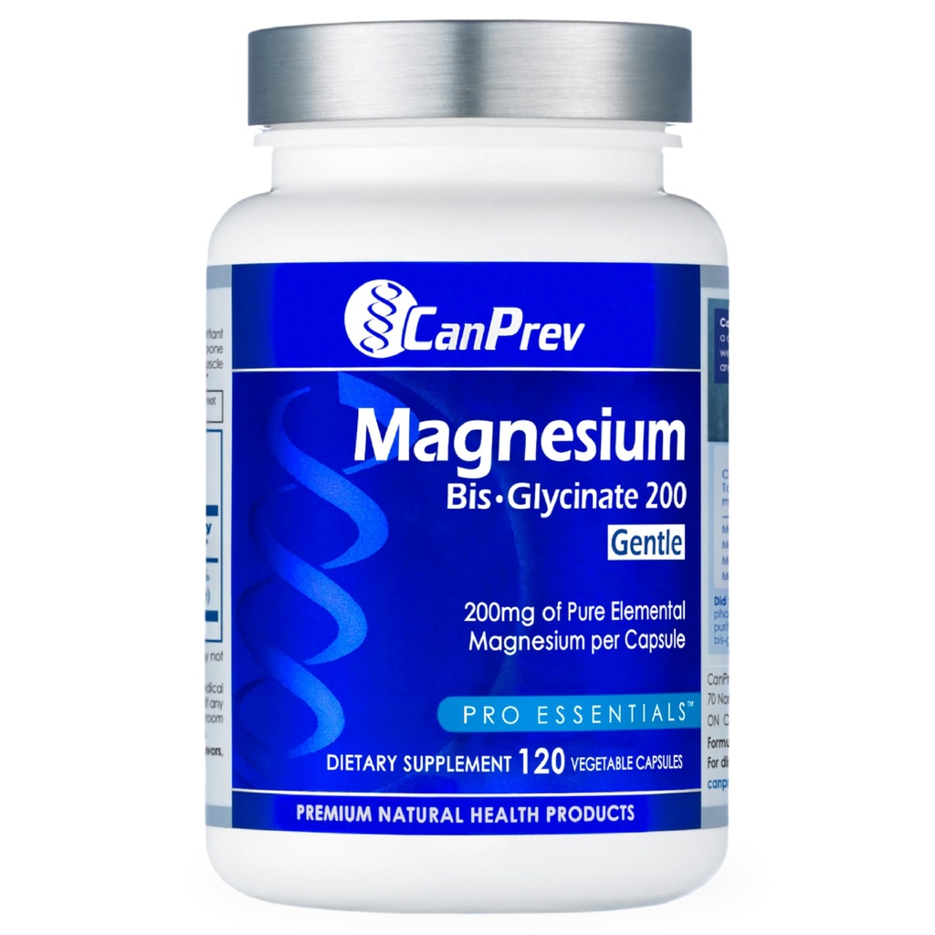 CanPrev Magnesium Bis-Glycinate Gentle 200mg, 120 V-kaps 120-dagers forsyning - ren elementær Magnesium Supplement, støtter bein og muskel funksjon, Gentle på magen, perfekt for daglige magnesiumbehov