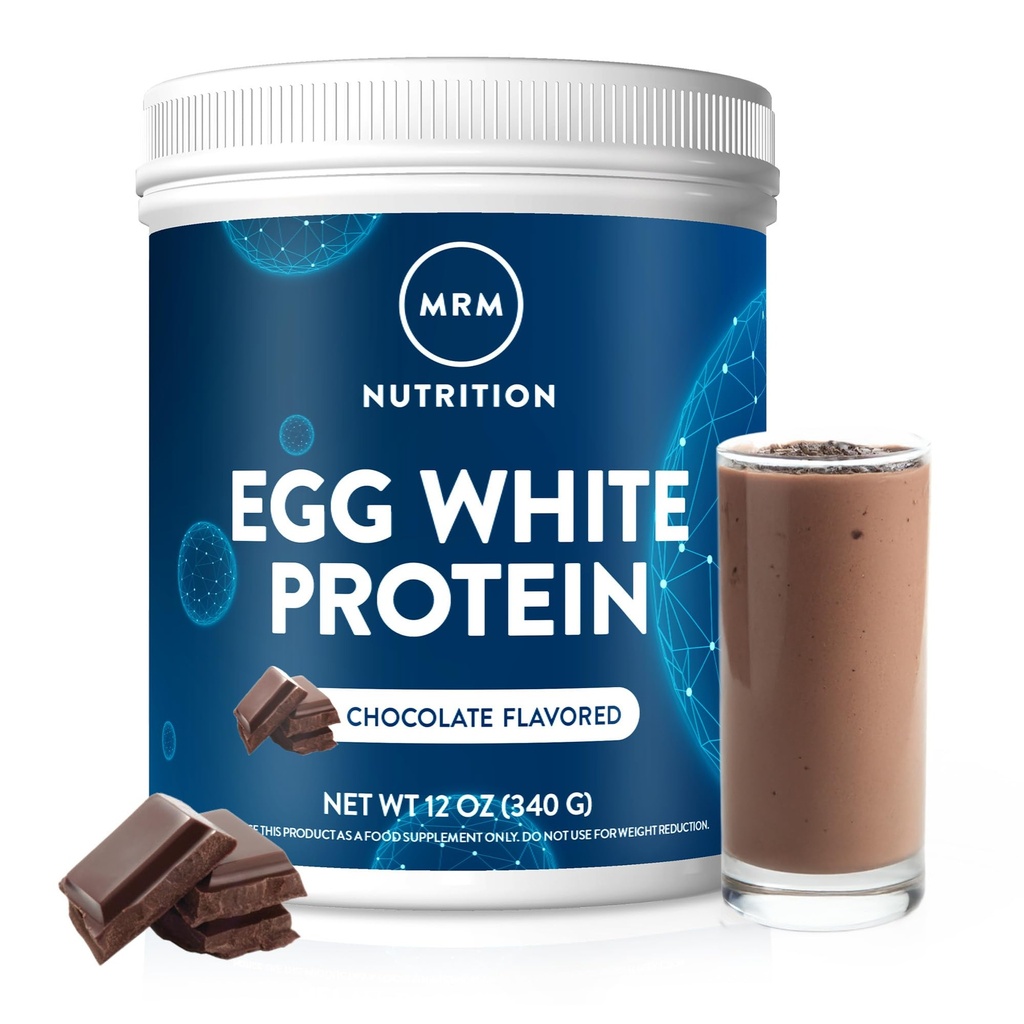 MRM Nutrition Egg Hvitt Protein | Sjokoladeflavorert | 23g fettfritt protein | med Digestive enzymer | Høyeste biologiske verdi | klinisk testet | 10 serveringer