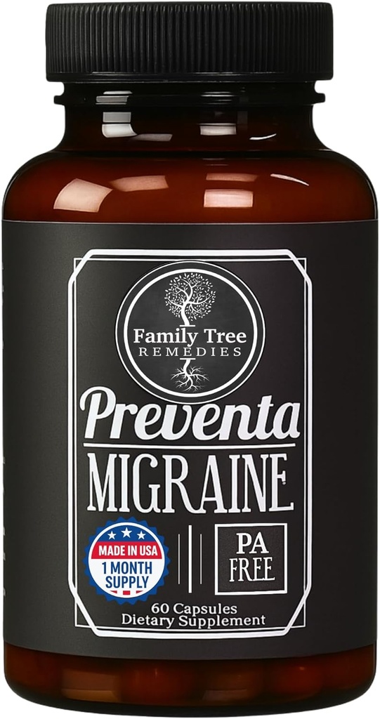 Preventa Migraine Relief Supplement – PA-fri smørebur, magnesium, Riboflavin, Feverfew – Daglig hodepine Forebygging – 60 kapsler