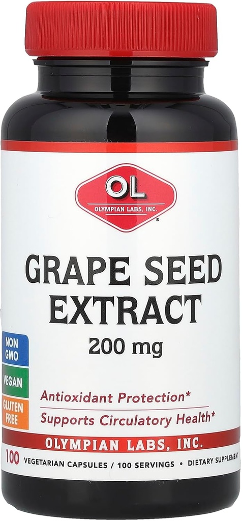 Olympiske Labs Grape frøekstrakt, 200 mg, 100 vegetariske kapsler