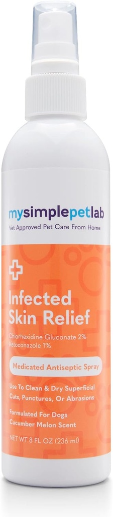 MySimplePetLab Kineret & Chlorhexidine hund Spray, Hot Spot behandling, Relieves Cuts & Abrasions, Renser, Tørrer huden raskt, med Aloe, Vitamin E, Hud Relief Iritation Spray for hunder