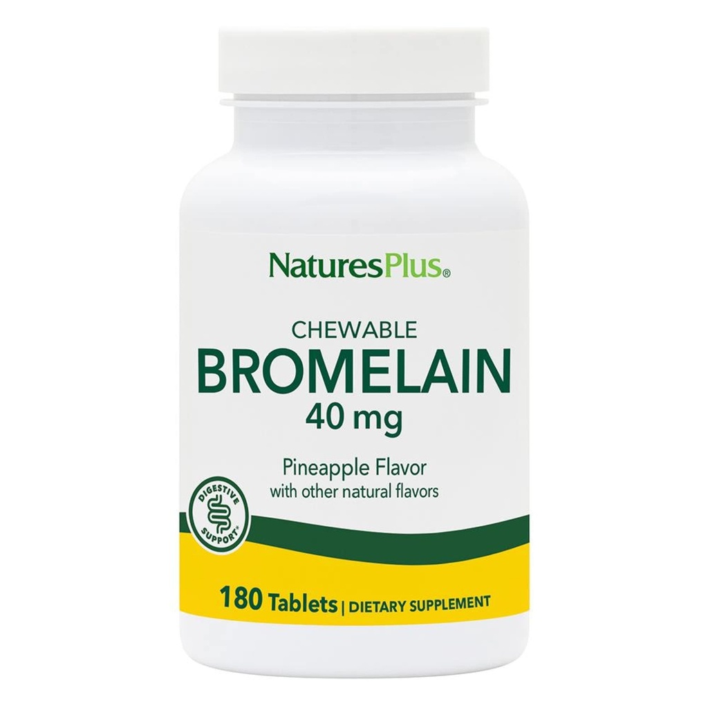 Natures Plus Chewable Bromelain - 40 mg - Naturlig Proteolytisk Enzyme Supplement - 180 Chewable Tabletter (180 Services)