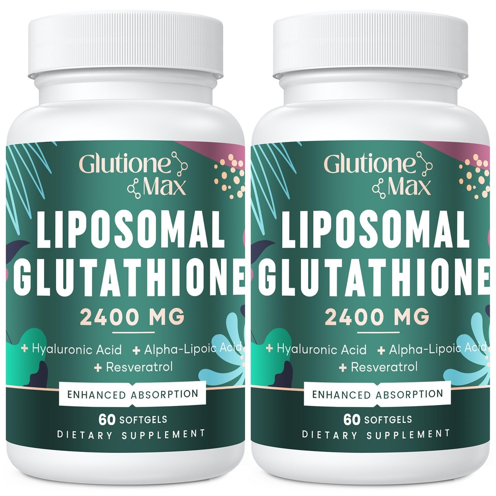 8-i-1 Liposomal Glutation 2400 MG, høy absorpsjon Antioksidant Formula - med Hyaluronsyre, Alfa-Liposyre, Resveratrol - Hud, Liver Detox & Immune System, 120 Softgels