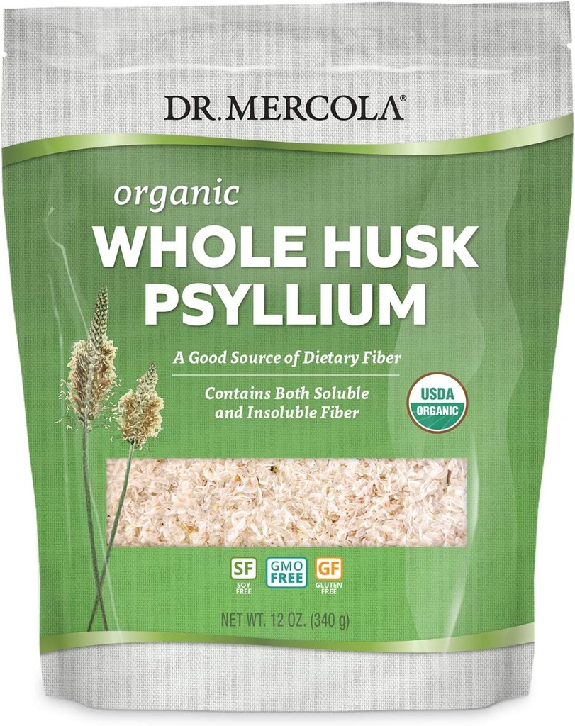 Dr. Mercola organiske hele Husk Psyllium kosttilskudd, 68 serveringer (12 ovner), god kilde til diettfiber, støtter Digestiv helse, ikke GMO, Glutenfri, Soya gratis, USDA økologisk