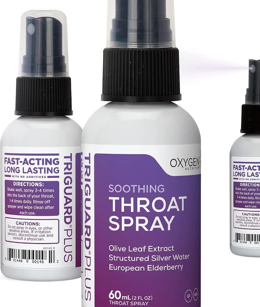 TriGuard Plus Throat Spray | Elderbær Ekstrakt, Oliven Leaf Ekstrakt og Colloidal Sølv Vann 3-i-1 Immunstøtte Throat Spray | Kraftig immunsystem Booster | Stor smak, 2oz, laget i USA