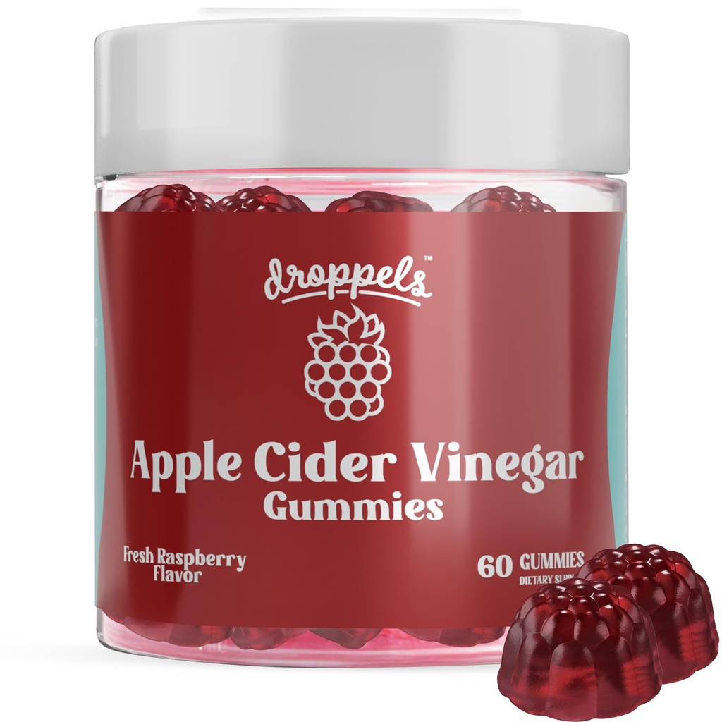 Droppels Apple Cider Vinegar Gummies 1000mg med beet Root & Pomegranate | Ikke-GMO, Vegansk-vennlig, Glutenfri | støtter digestion, metabolisme, energi og immun helse | bringebær Flavor