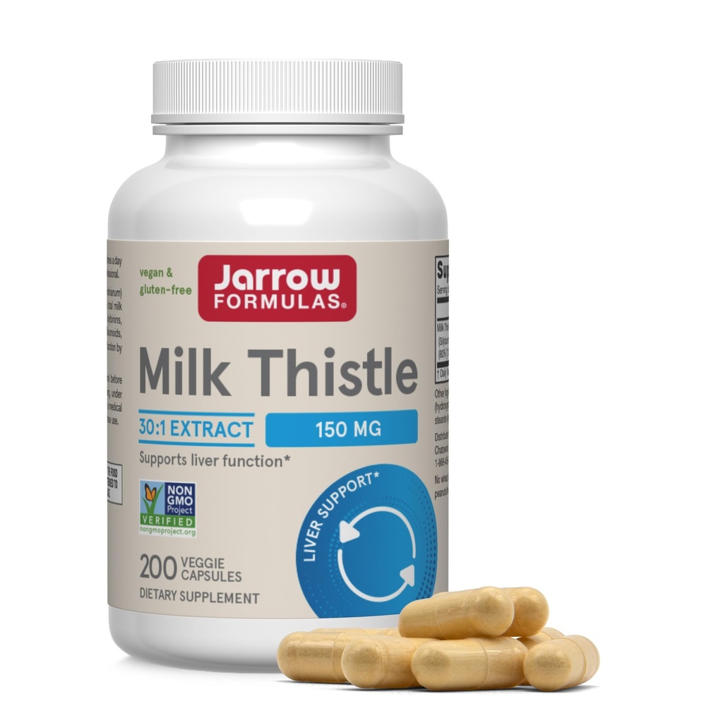 Jarrow Formulas Melk Thistle 150 mg med 30:1 Standardisert Silymarin Extract, Diett Supplement for leverfunksjonsstøtte, 200 Veggie Kapsler, 66-200 dagers levering