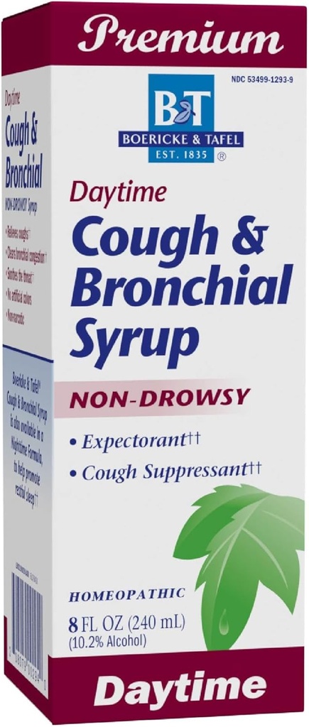 Naturens vei Boericke & Tafel Daytime Cough & Bronchial Syrup, Cough Suppressant & Expectorant, Ikke-Drowsy, 8 Fl. Oz