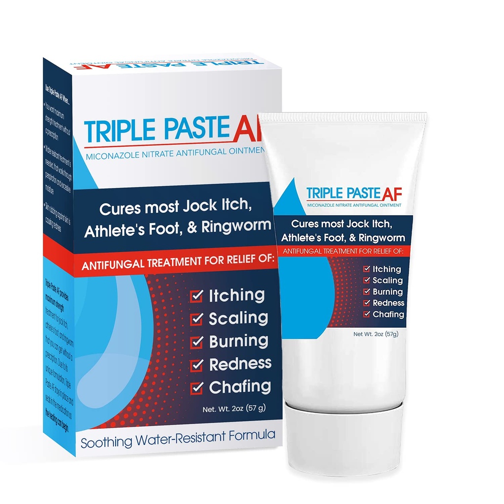 Triple Paste AF Anti Fungal Ointment For Hud Behandler De fleste Atleter Fot og Ringorm - 2% Mikonazol Antifungal Krem - 2 Oz Tube (Packing May Vary)