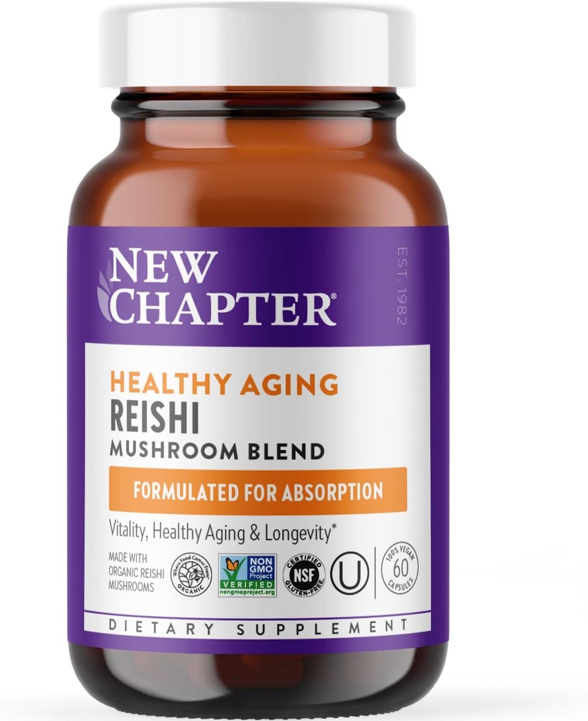Ny kapittel Reishi Mushroom - LifeShield Reishi for sunn aldring + Organic Reishi Mushroom + Vegan + Ikke-GMO, Nootropic ingredienser - 60 ct