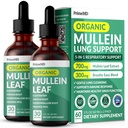 5-i-1 Mullein Drops for Lungs og Bronchial - Respiratorisk Lung Helse Støtte med Mullen Leaf Ekstrakt for Lungs - Mullein Tinktur med Elderberry, Echinacea og Ginger Root (2-pakke)