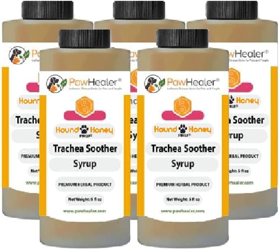 Trachea Soother Syrup 5PAK Hound Honning - naturlig Herbal Remedy for symptomer på kollapset Trachea - smaker godt - lett å administrere (5 fl oz/ea)