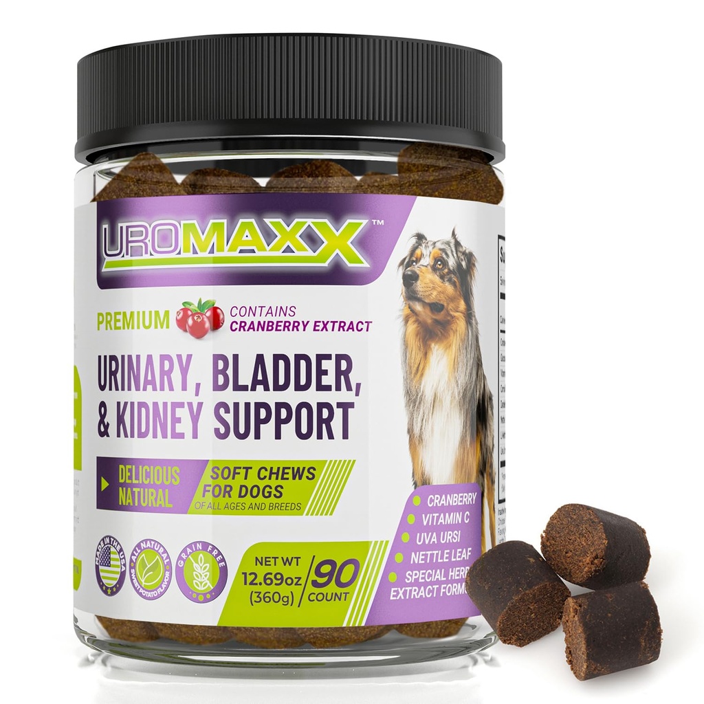 Hunde urinveis infeksjon behandling, Blader og nyre støtte for hunder, kraftig kjæledyr omsorg, naturlig myk Chews med tranebær & glukosamin, laget i USA, kylling flavor, 90 greve, 1 pakke