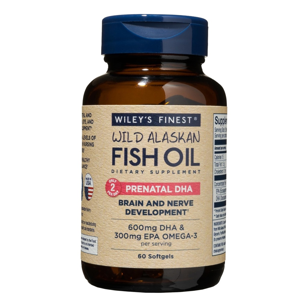 Wiley's Finest Wild Alaskan Fish Oil Prenatal DHA - 900 mg EPA og DHA Omega-3s for gravide kvinner og sykepleier mødre - 60 Softgels (30 prenatal vitamin serveringer)