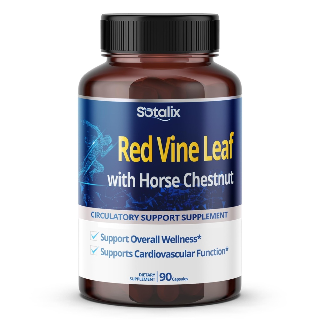 Red Vine Leaf og Heste Chestnut, 50% Flavonoids for benvei støtte, hud, hjerte velvære - laget i USA