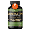 Quercetin med vitamin C og sink - Nettle Quercetin - Quercetin 500mg - Quercetin med Bromelain - Zink Quercetin + vitamin D3 - 120 Veggie Caps - (Non-GMO, Glutenfri, Vegan) - 2 måneders forsyning