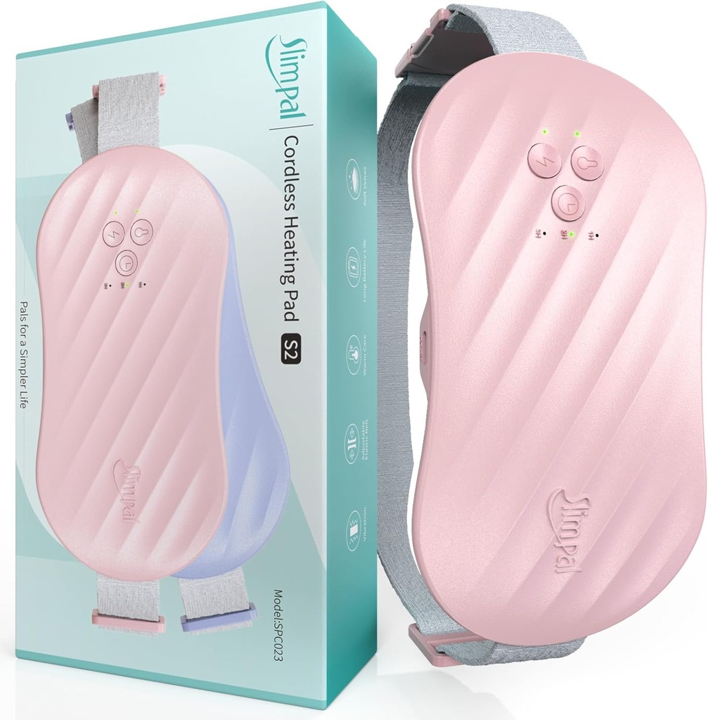 Slimpal AI bærbar oppvarming pad for perioden krummer, Smart AI varme Chip, Elektrisk trådløs oppvarming belte for rygg, Belly, Waist, Mage, Menstruell bærelige varme pad gaver for jente kvinner hennes rosa S2