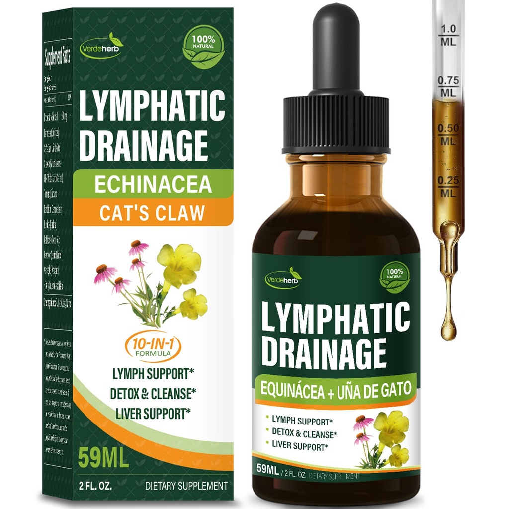 Cleavers lymfatiske drenering Dråper Forbedre lymfesystem Detox Cleanse, Echinacea, Melk Thistle, Katter Klo, Turmeric, Dandelion, Burdock Immune Support Supplement. 2oz
