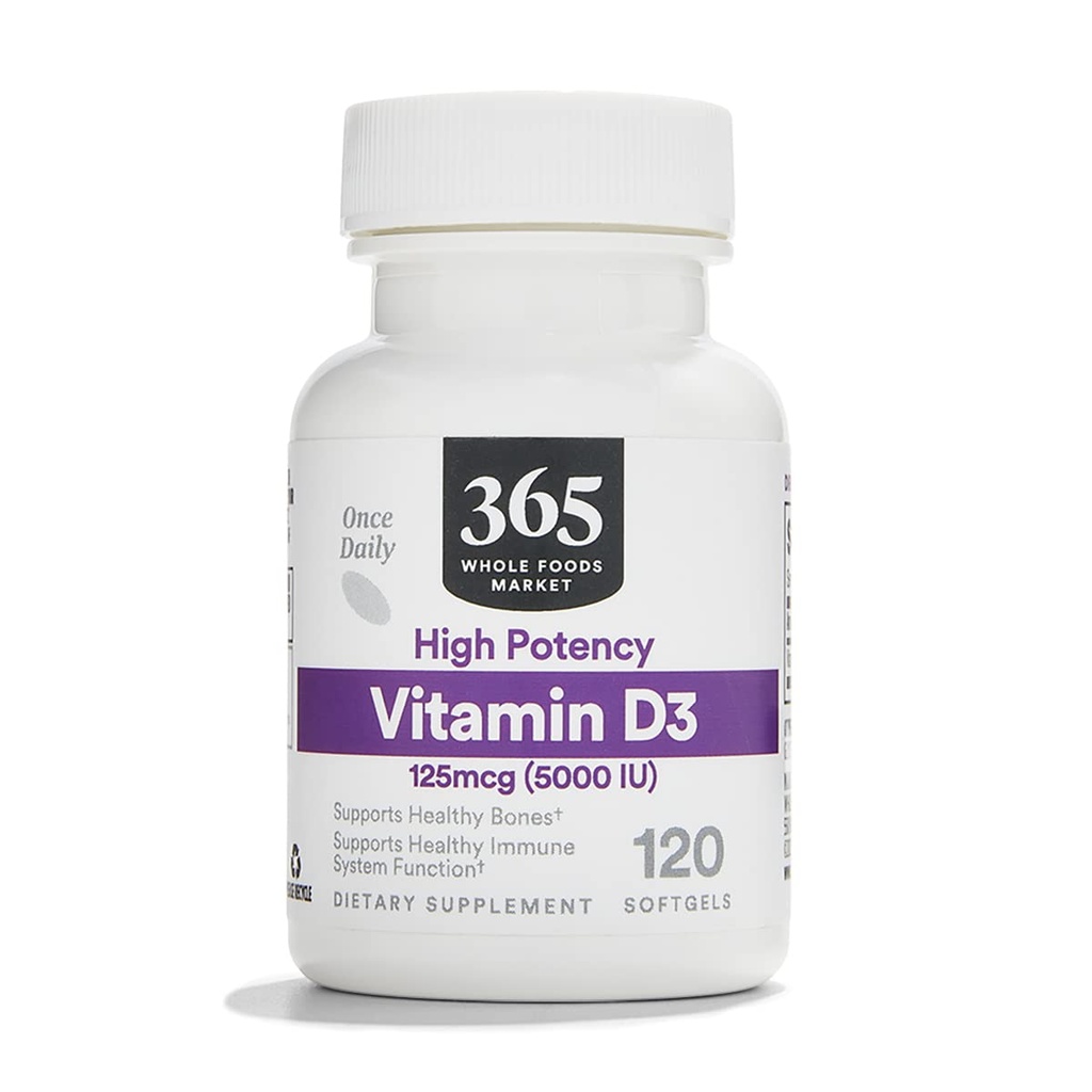 365 av hele matmarkedet, vitamin D3 Softgels, 5000 IU, 120 CT