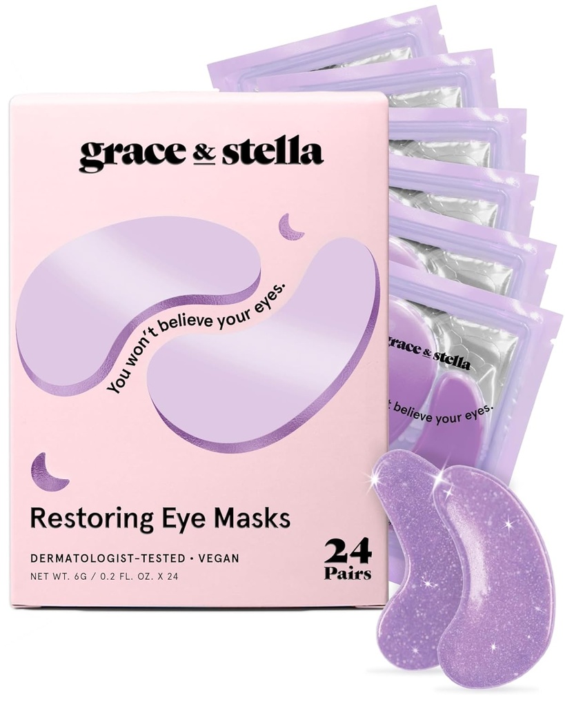 grace & stella Retinol Under Øye Patches for Puffy øyne og mørke sirkler - gjenoppretting Gel Under Øyemasker med Hyaluronsyre - Vegansk Cruelty-fri hudpleie, Bursdagsgaver for kvinner (Purple, 24 Par)