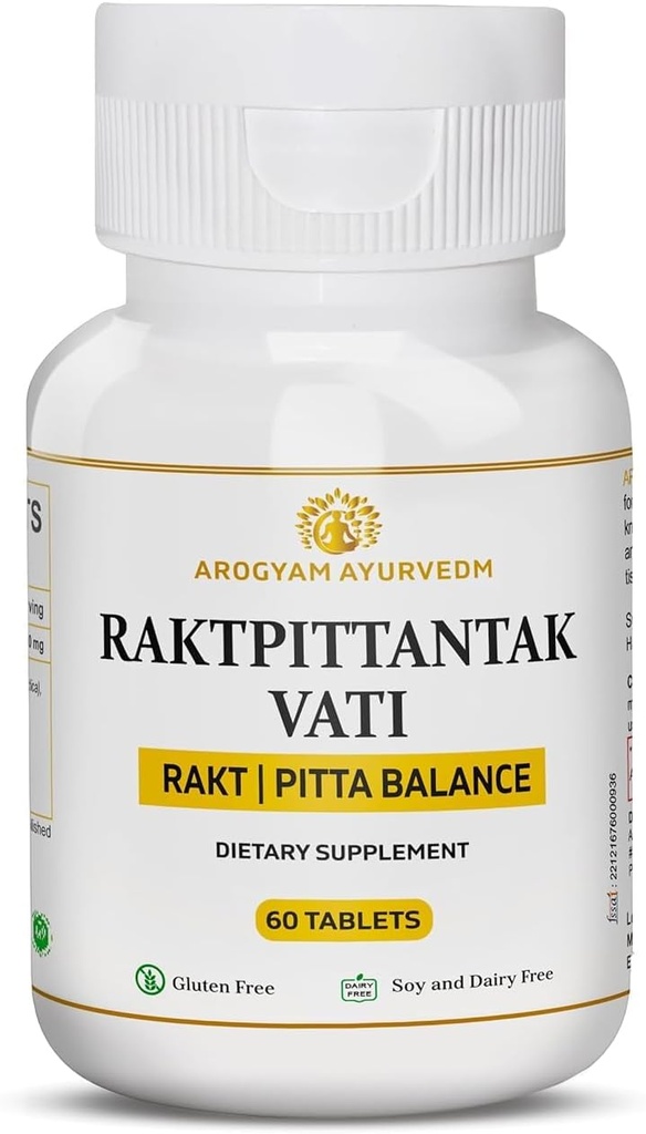 Dr. Pushps AROGYAM AYURVEDM RAKATPITTANTAK VATI for Pitta Balance, blodrenser-pakke med 60 tabletter