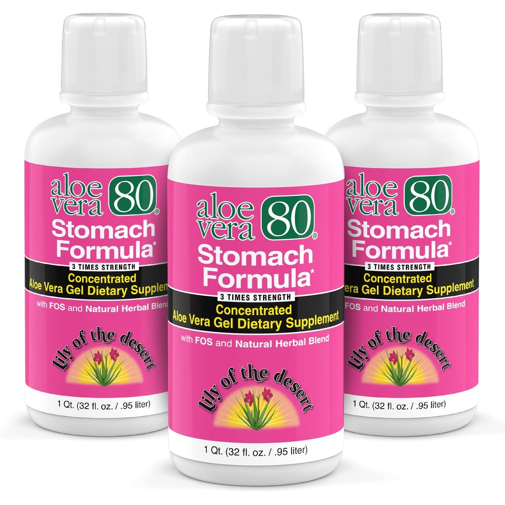 Lily Of The Desert Magnach Formula, Aloe Vera 80 Gel - Konsentrert Aloe Vera Juice med Slippery Elm, Kamille, Peppermynte og Ginger for Gut Health, Heartburn, Acid Reflux, 32 Oz (Pack of 3)