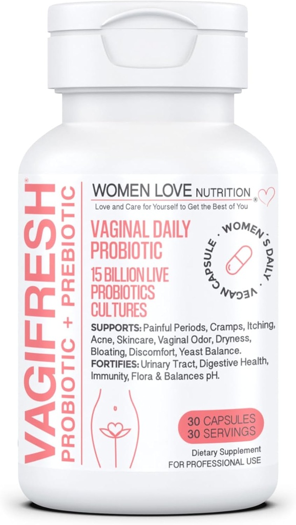 VAGIFRESH Vaginal Probiotika, pH-balanse, Prebiotika og Lactobacillus. Kvinners Vaginal Helse Supplement - Sunn Vaginal Odor & Flora, 30 greve.
