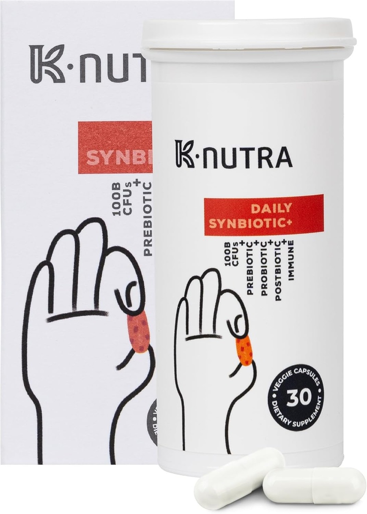 K-Nutra Daily Synbiotic+ | 30 kapsler | i-1 Prebiotika, probiotika og postbiotika | 100 milliarder CFUs | Gut & Digestive helsetilskudd for kvinner og menn