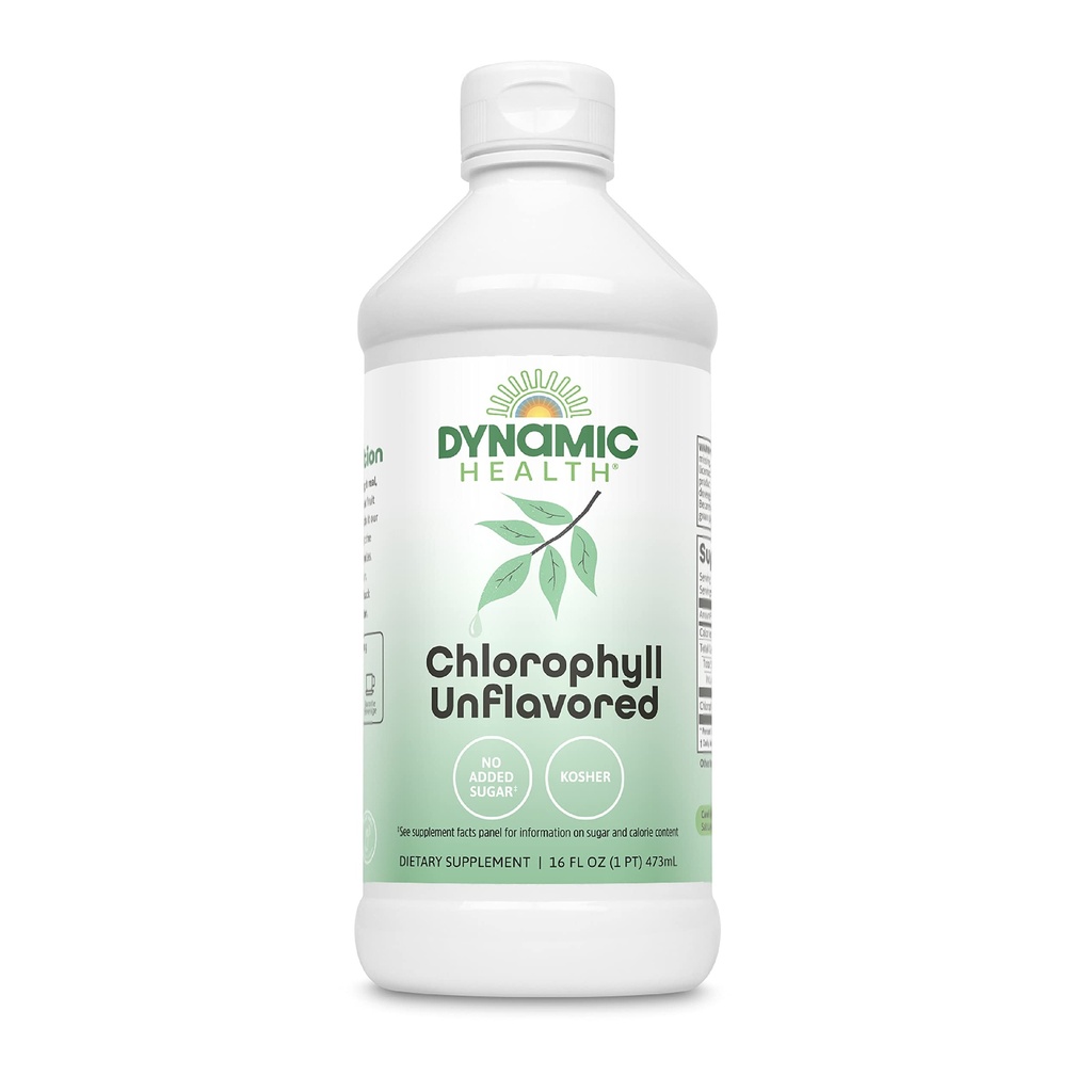 Dynamisk helse flytende klorofyll Unflavored 100 mg, natrium kobber klorofylliner med Alfafa og Mulberry blader, plante rense og deodorizing, Ingen tilsatt sukker, 16 Fl Oz
