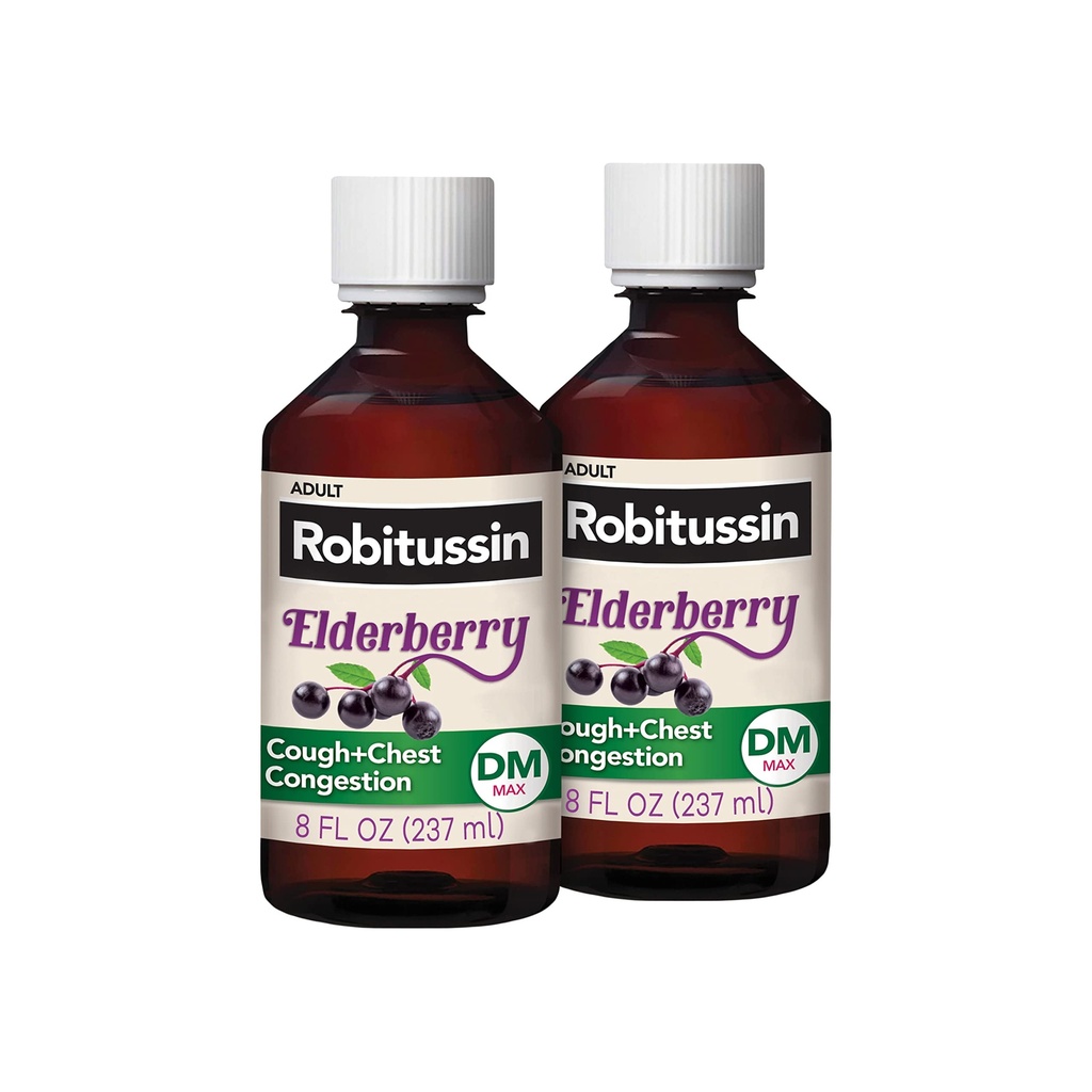 Robitussin Maksimum styrke eldrebær cough Plus bryst kongesjon DM, Cough Suppressant for voksne, gir ikke døsende flytende kjede og bryst kongesjon relief - 2x8 Fl Oz