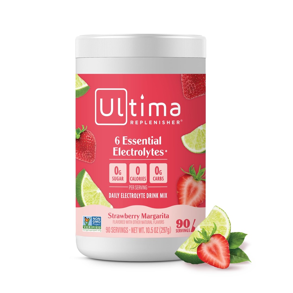 Ultima Replenisher Daglig Electrolyte Powder Drink Blande – Sukkerfri – Strawberry Margarita, 90 Serveringer – Hydration pulver med 6 nøkkel elektrolyter og spormineraler – ketovennlig, ikke-GMO