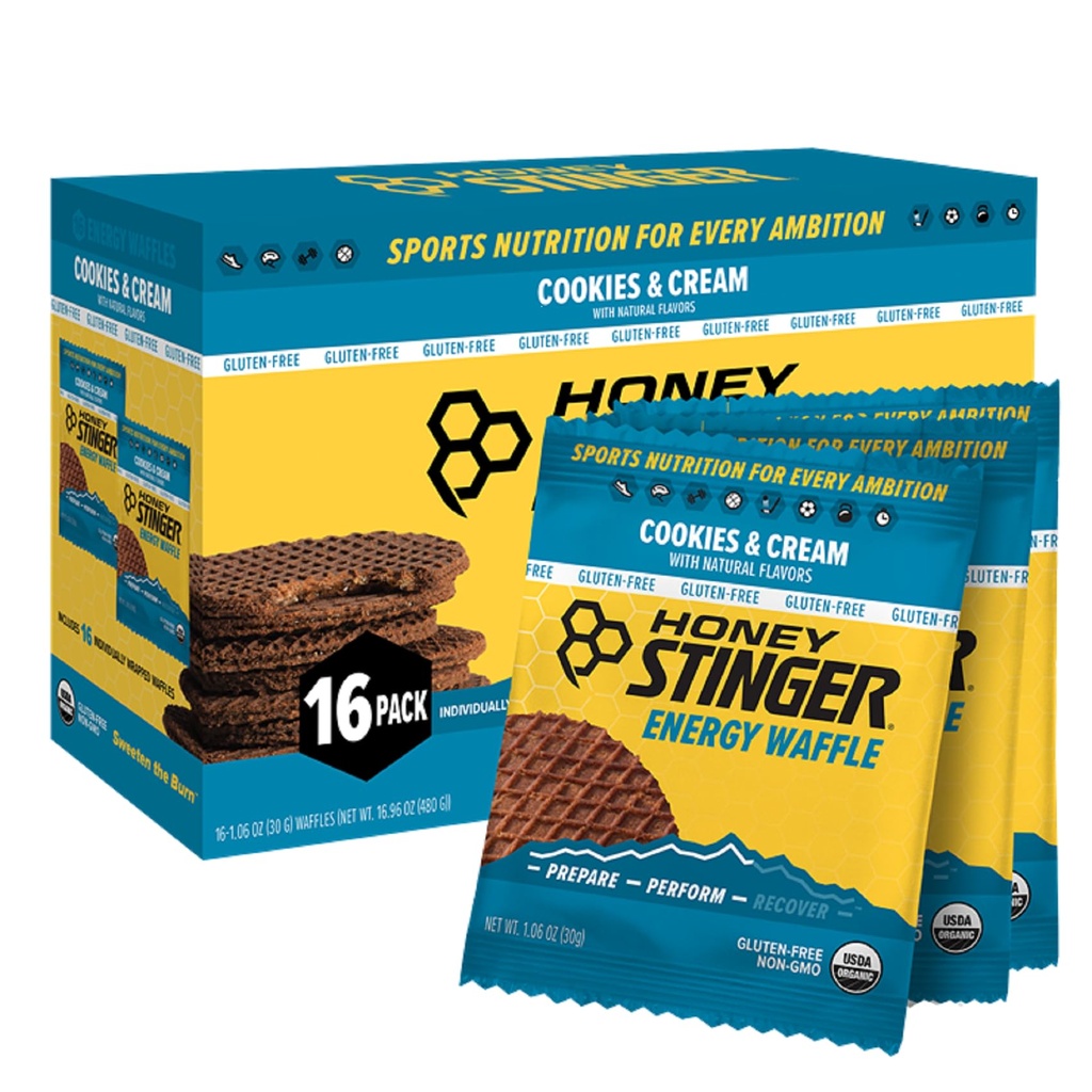 Honning Stinger Organic Glutenfri informasjonskapsler og krem Vafler, Energi Stropwafel for trening, utholdenhet og ytelse, Idrettsnæring for hjemme- og gym, Før og under trening, 16 Vafler, 16,96 Ounce