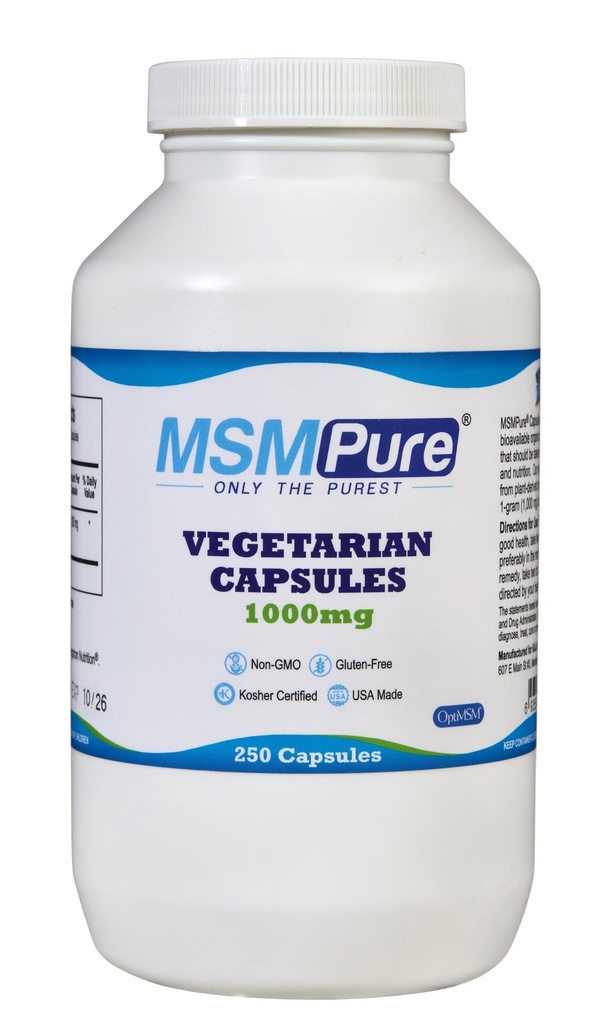 KALA Helse MSMPure MSM Vegetariske kapsler – 1000 mg US-Made MSM per kapsel for felles helse, hudutseende, hår & negle støtte – 250 greve, organisk svovel