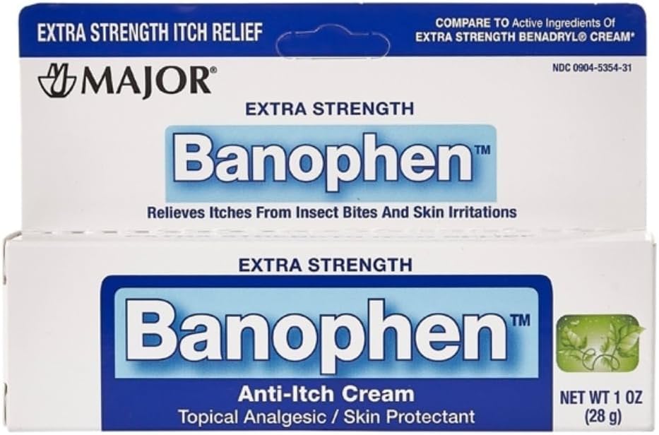 MAJOR Extra Styrke Banophen - Anti-Itch Cream - Topical Analgesic Hudbeskytter - Hjelper Relieve Itches fra Insect Bites og Skin Irritasjoner - 1 Oz. (1 Pack)