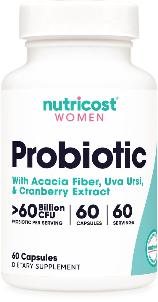 Nutricost Probiotic for kvinner 60 milliarder CFU, 60 kapsler, kompleks med Acacia Fiber, Uva Ursi, & Cranberry Extract - Ikke-GMO & Glutenfri