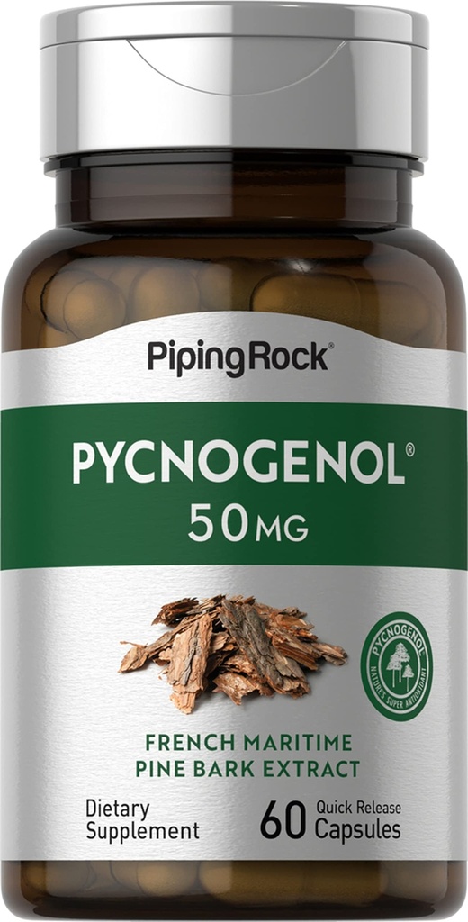 Piping Rock Pycnogenol Supplement | 50 mg | 60 kapsler | Fransk Maritime Pine Bark ekstrakt | Pinus Pinaster for menn og kvinner | Ikke-GMO, Glutenfri