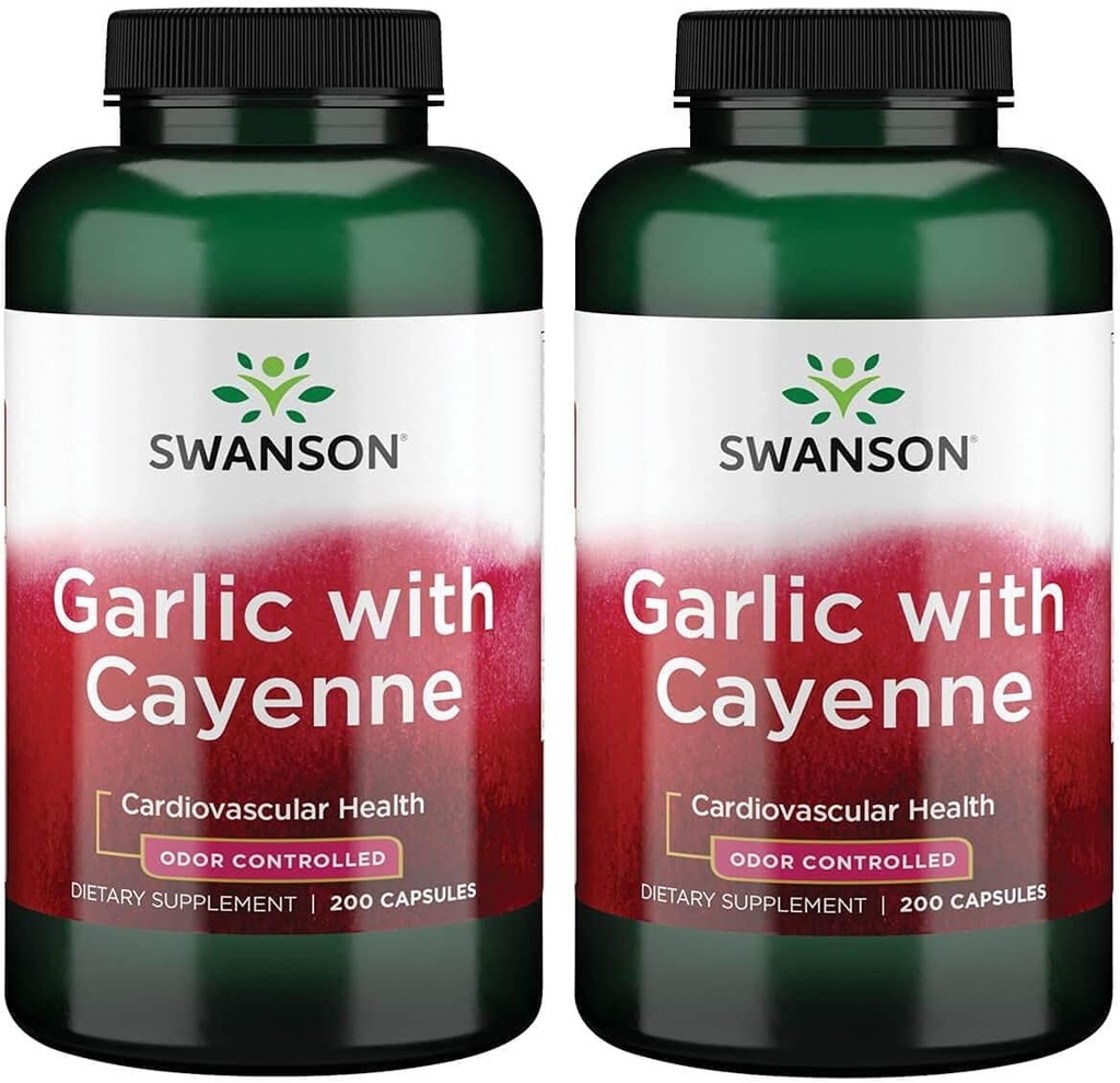 Swanson hvitløk med Cayenne 200 kapsler (2 pakke)