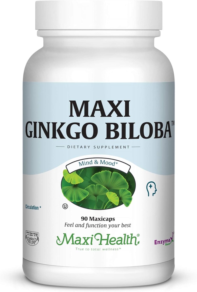Maxi Health Ginkgo Biloba - Brain and Circulation Formula - 90 kapsler - Kosher (QGB)