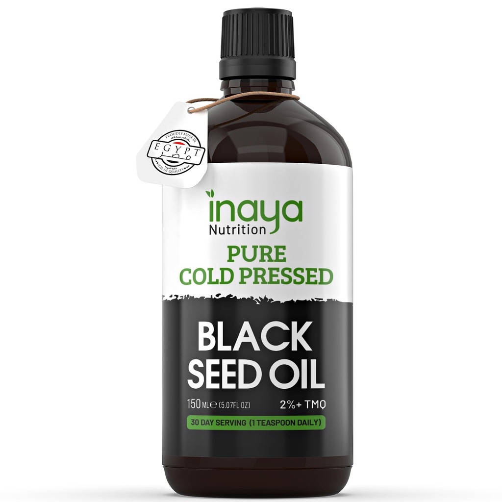 Nigella Sativa Black Seed Oil - ren kaldpresset med 2% Thymoquinon | Egyptisk Sourced ® Nutrient-Rich for total velvære, hår og hudpleie | 30 Serveringer i glassflaske
