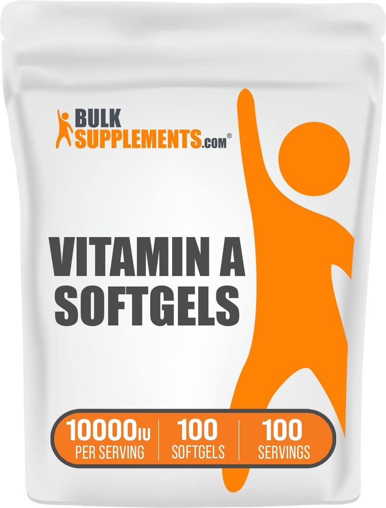 BulkSupplements.com Vitamin A 0000 IU Softgels - Vitamin A Retinyl Palmitat, Vitamin A piller - vitamin A Supplement, Øye Supplements - Glutenfri, 1 Softgel per servering, 100 Softgels