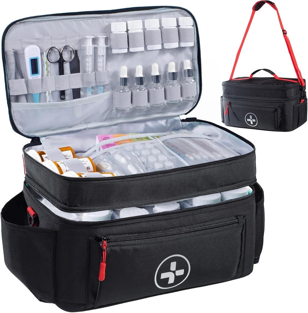 BAGSFY reisemedisin Bag Arrangør, medisinsk veske tom, pilleflaskeorganisator for hjem, stor medisinsk lagring, reise bærende saken førstehjelpssett vesker tomme, nødsett.